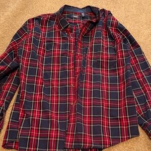 Izod Men's Red and Blue Plaid Button Down Shirt